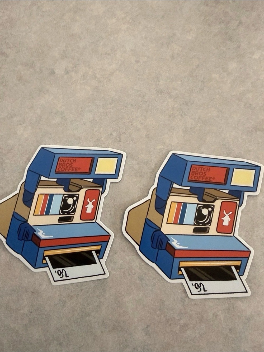 Dutch Bros Blue & Red Retro Polaroid Camera 92’ set of two Vinyl Stickers